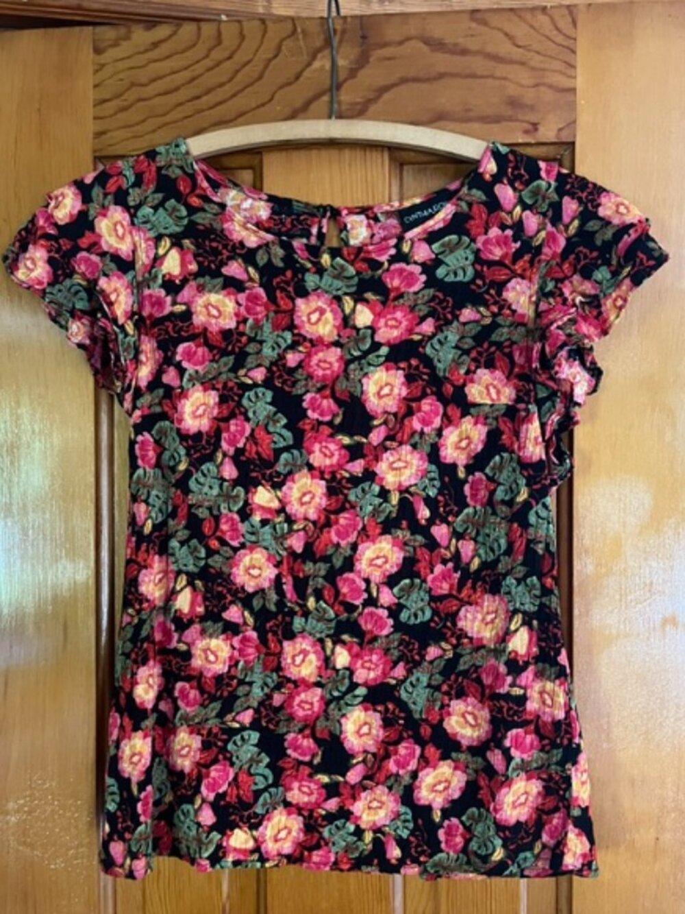 Cynthia Rowley Floral Print Ruffle  Flutter  Sleeve Top Woman's XS